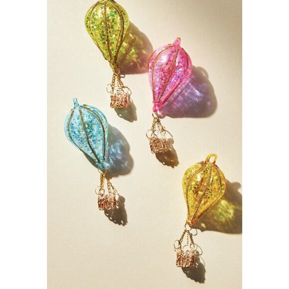 Anthropologie Glittering Hot Air Balloon Ornaments, Set of 4 New In BoX - Picture 1 of 5